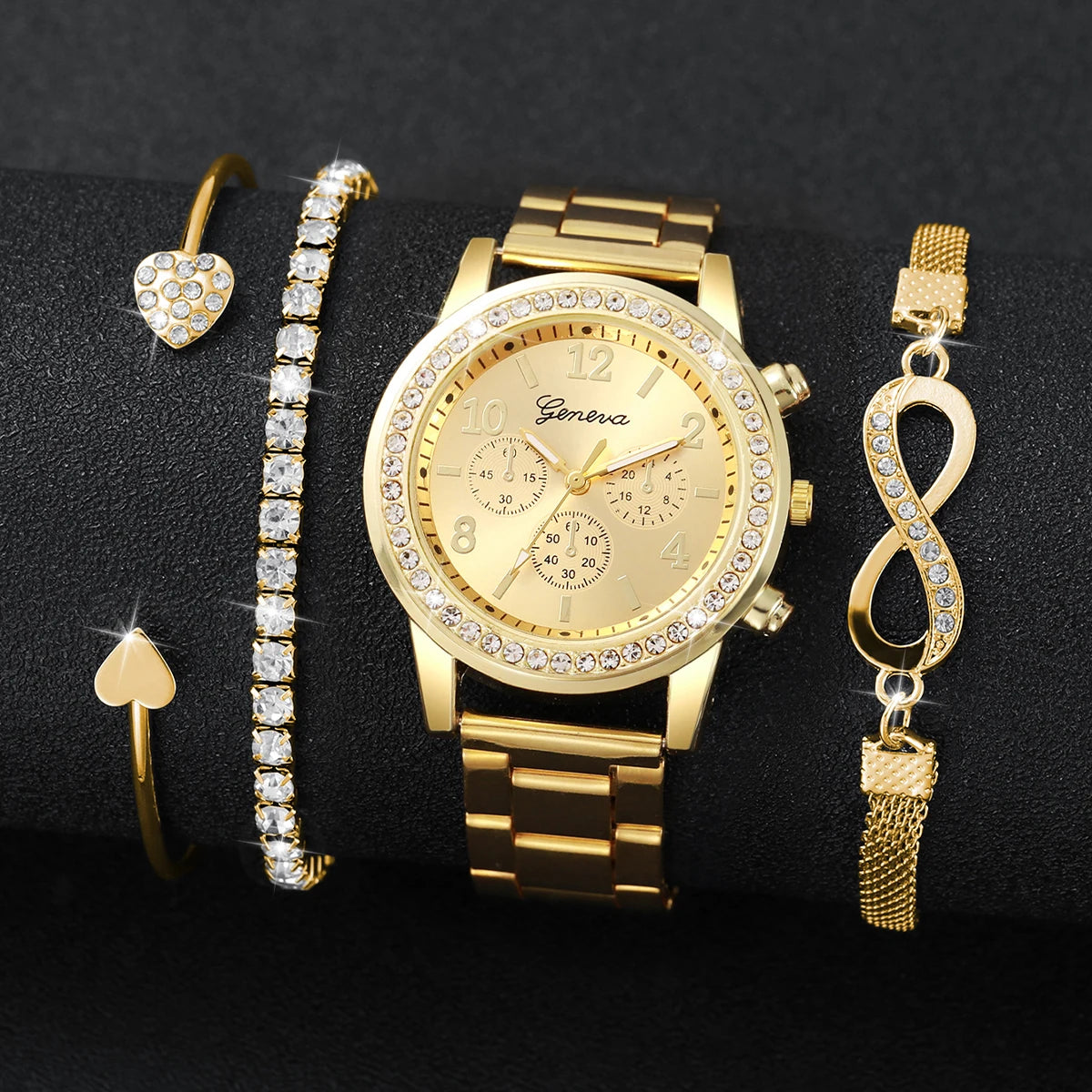 4PCS/Set Fashion Rhinestone Women Watches Luxury Steel(Without Box)