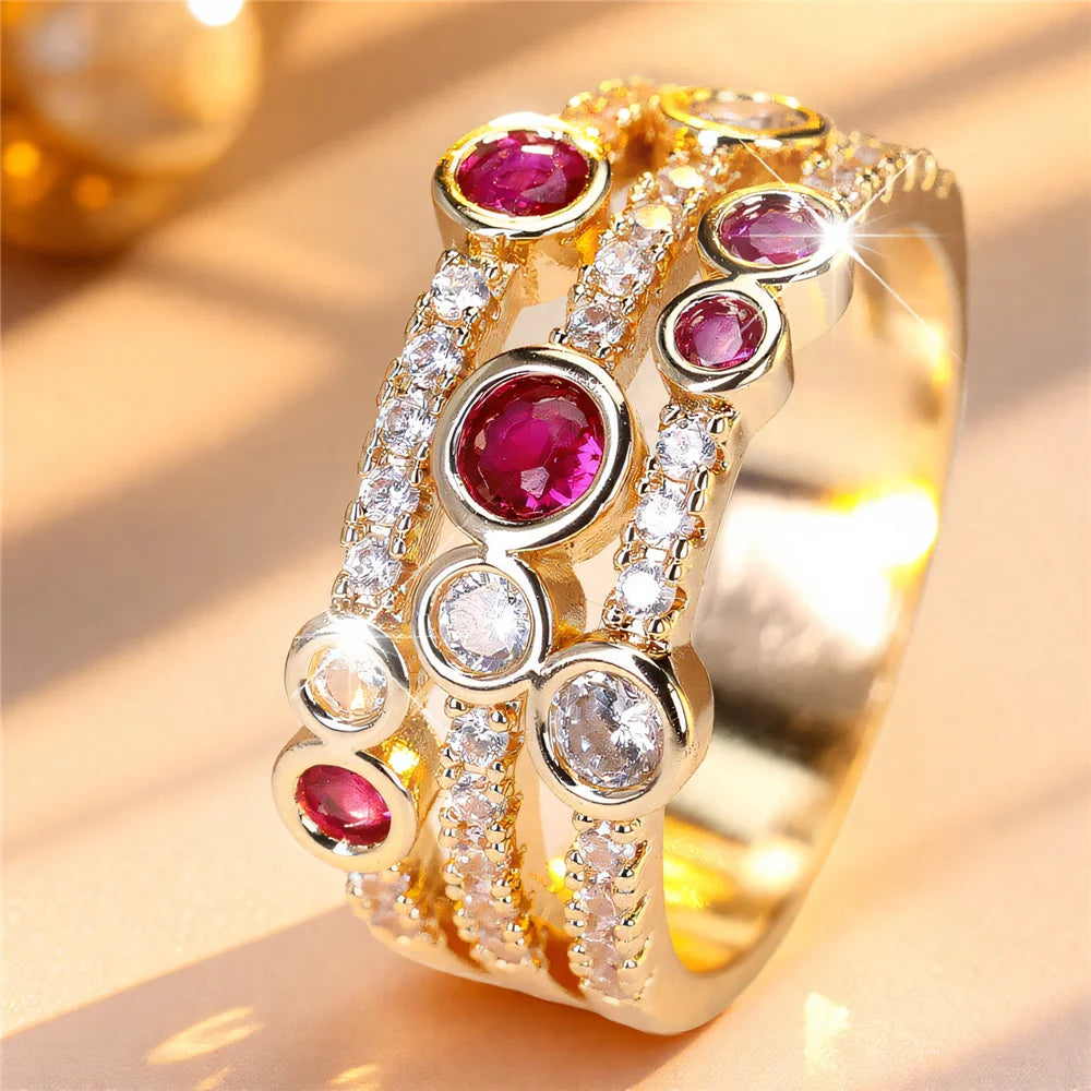 Cute Rose Zircon Stone Gold Color Ring