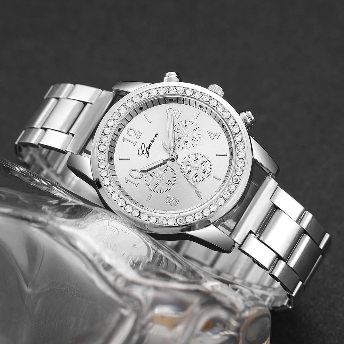4PCS/Set Fashion Rhinestone Women Watches Luxury Steel(Without Box)