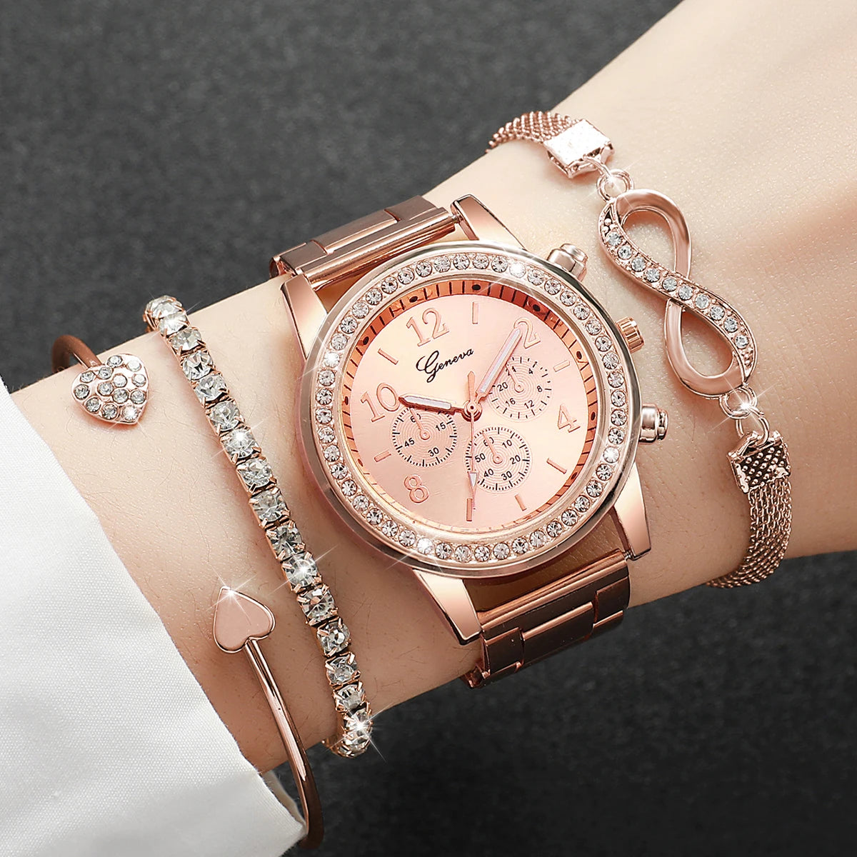 4PCS/Set Fashion Rhinestone Women Watches Luxury Steel(Without Box)