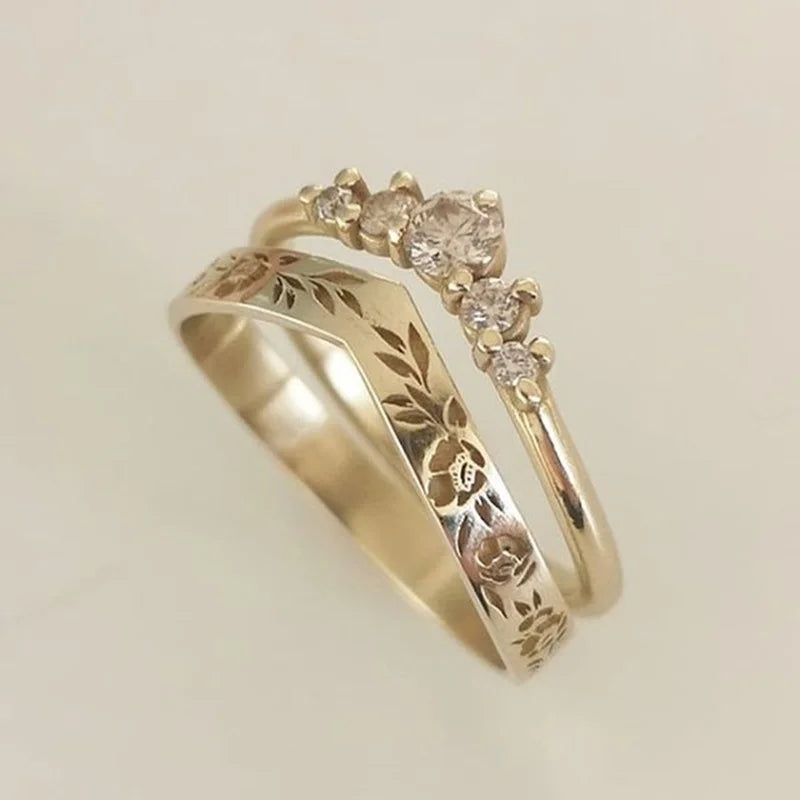 2 Pieces/set Decorated Gold Color Black Zircon Ring