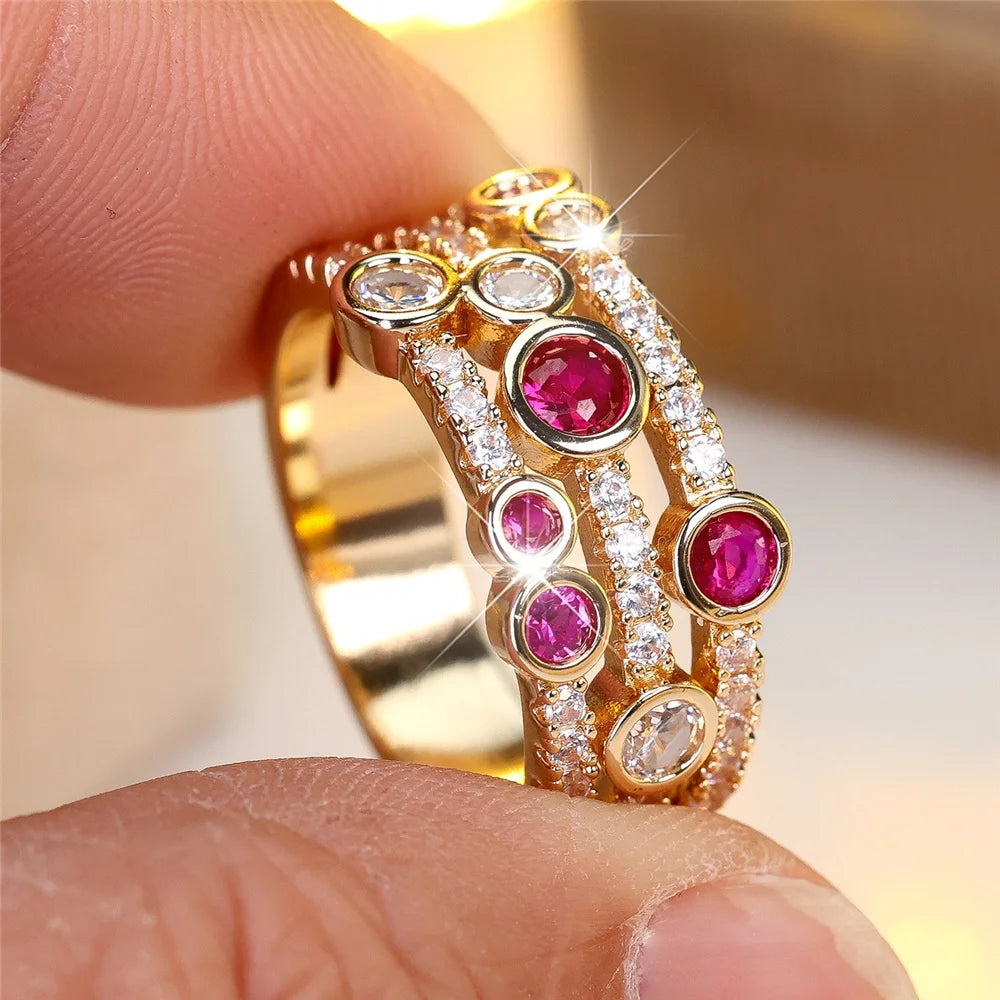 Cute Rose Zircon Stone Gold Color Ring