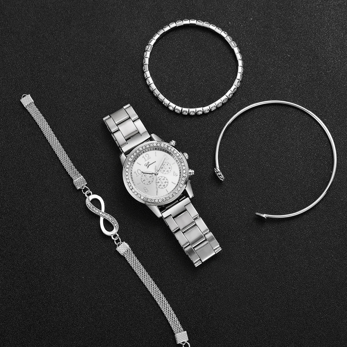 4PCS/Set Fashion Rhinestone Women Watches Luxury Steel(Without Box)