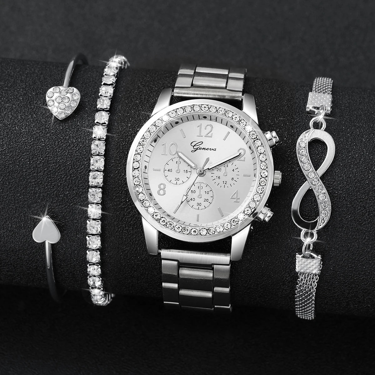 4PCS/Set Fashion Rhinestone Women Watches Luxury Steel(Without Box)