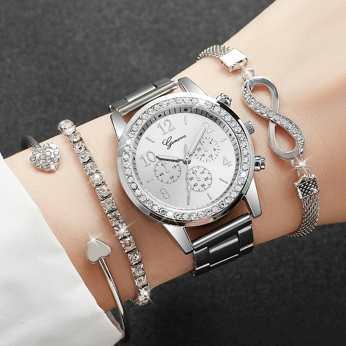4PCS/Set Fashion Rhinestone Women Watches Luxury Steel(Without Box)