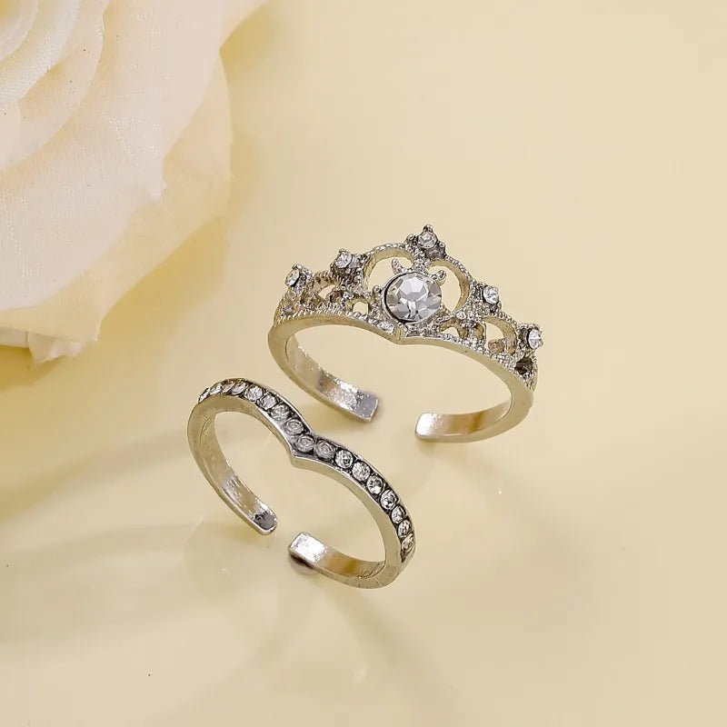 2PCS Crystal Queen Ring Irregular Geometry Vintage Rings