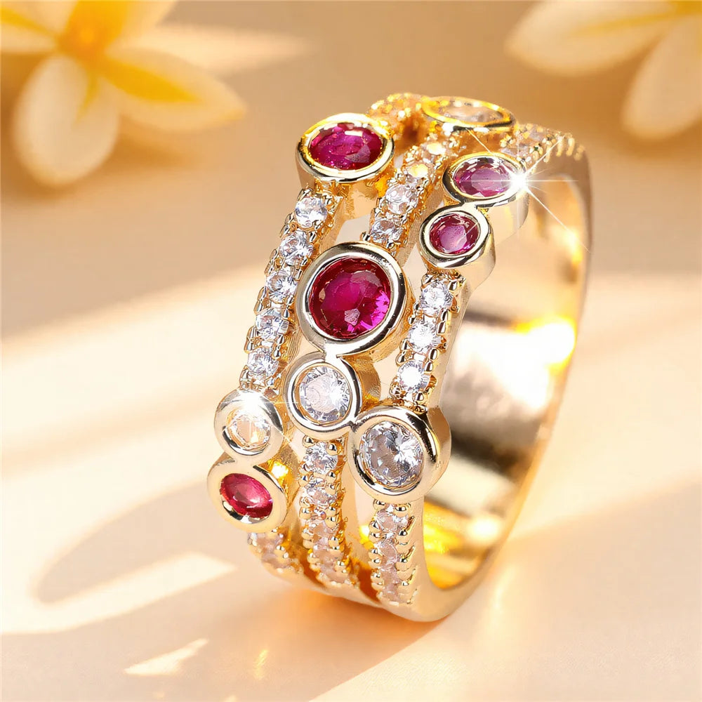 Cute Rose Zircon Stone Gold Color Ring
