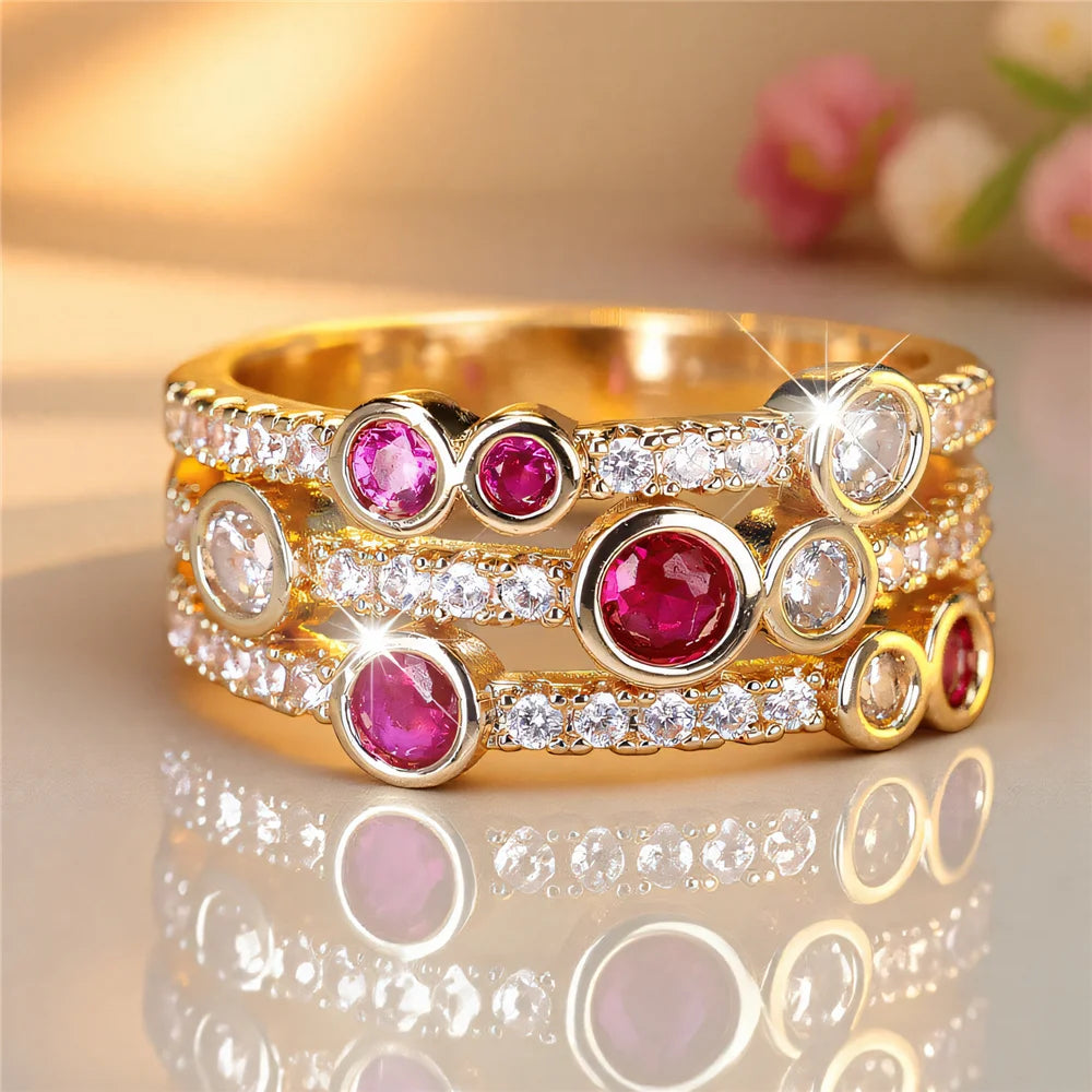 Cute Rose Zircon Stone Gold Color Ring