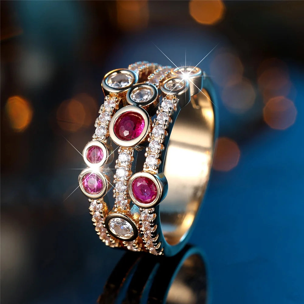 Cute Rose Zircon Stone Gold Color Ring