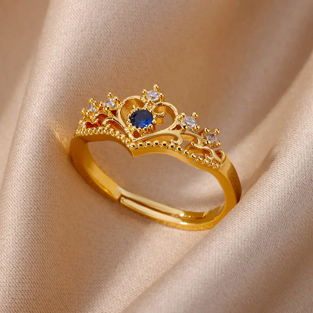 Blue Zircon Crown Rings