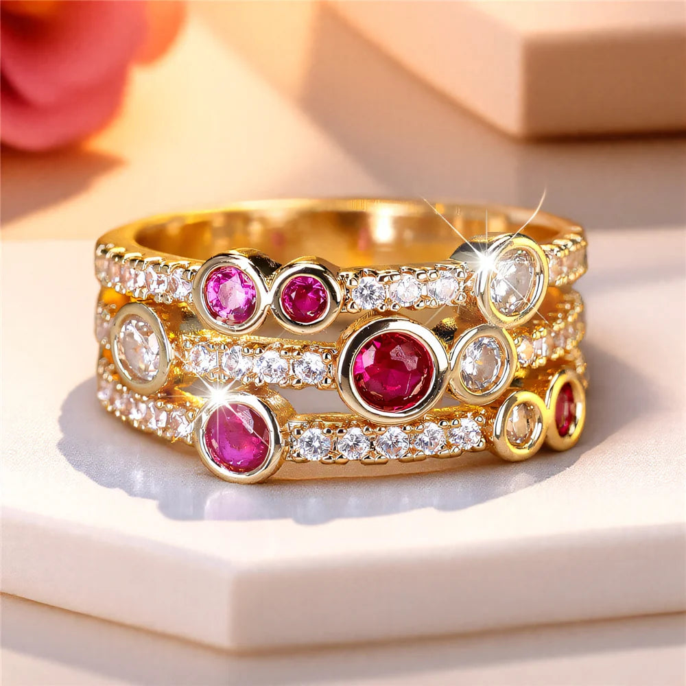 Cute Rose Zircon Stone Gold Color Ring
