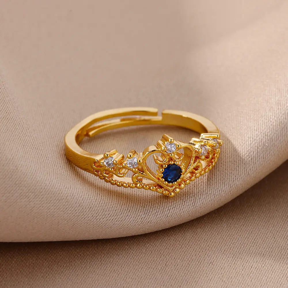 Blue Zircon Crown Rings