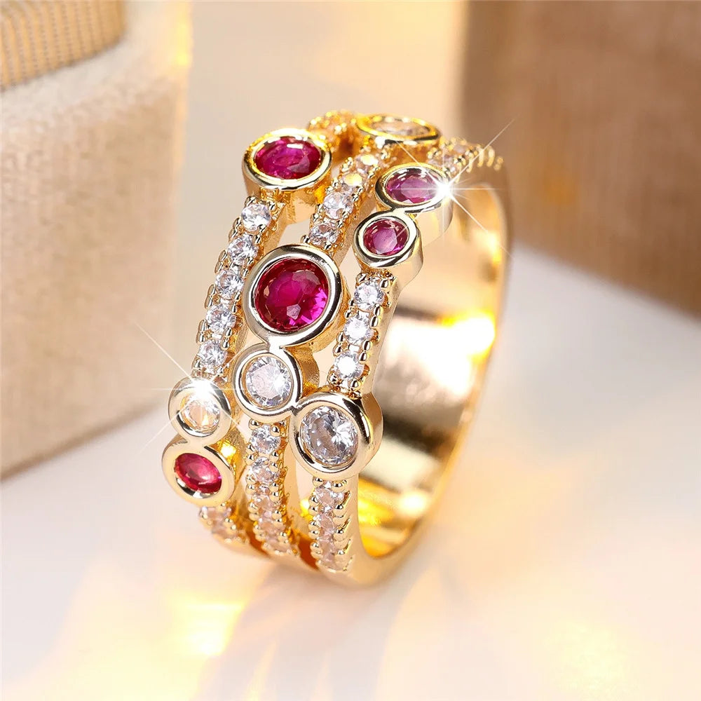Cute Rose Zircon Stone Gold Color Ring