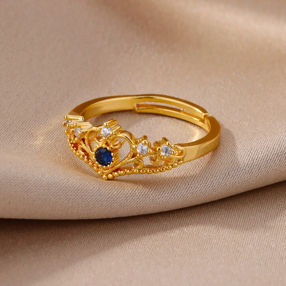 Blue Zircon Crown Rings