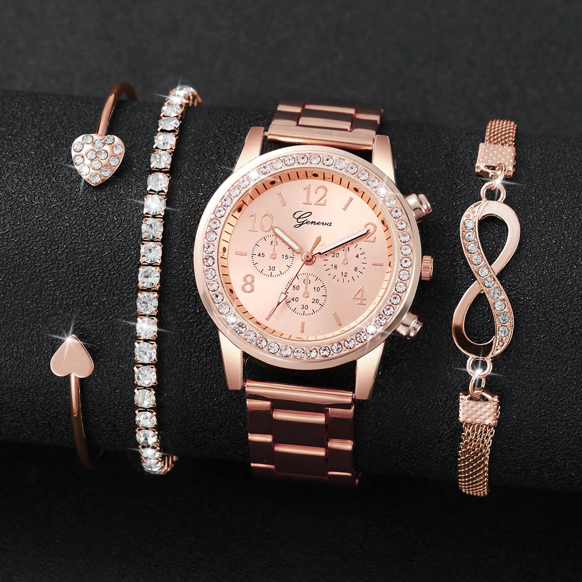 4PCS/Set Fashion Rhinestone Women Watches Luxury Steel(Without Box)