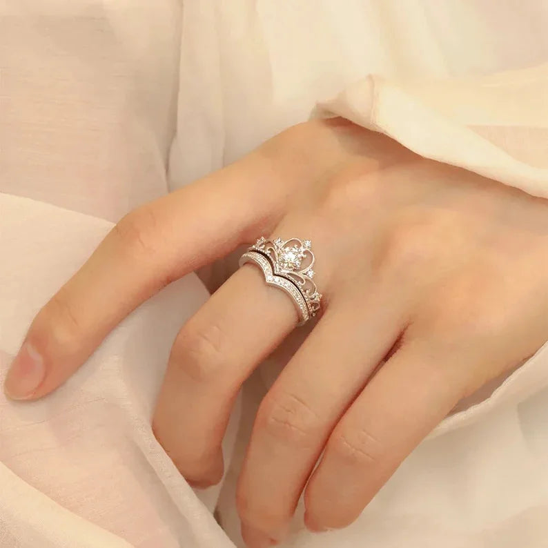 2PCS Crystal Queen Ring Irregular Geometry Vintage Rings