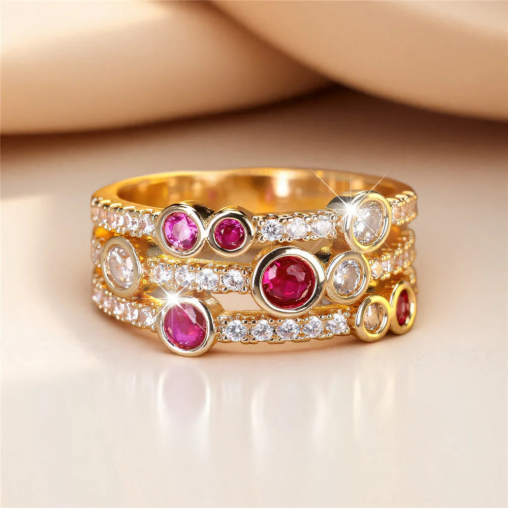 Cute Rose Zircon Stone Gold Color Ring