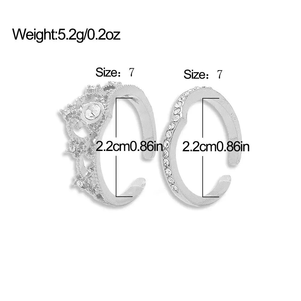 2PCS Crystal Queen Ring Irregular Geometry Vintage Rings