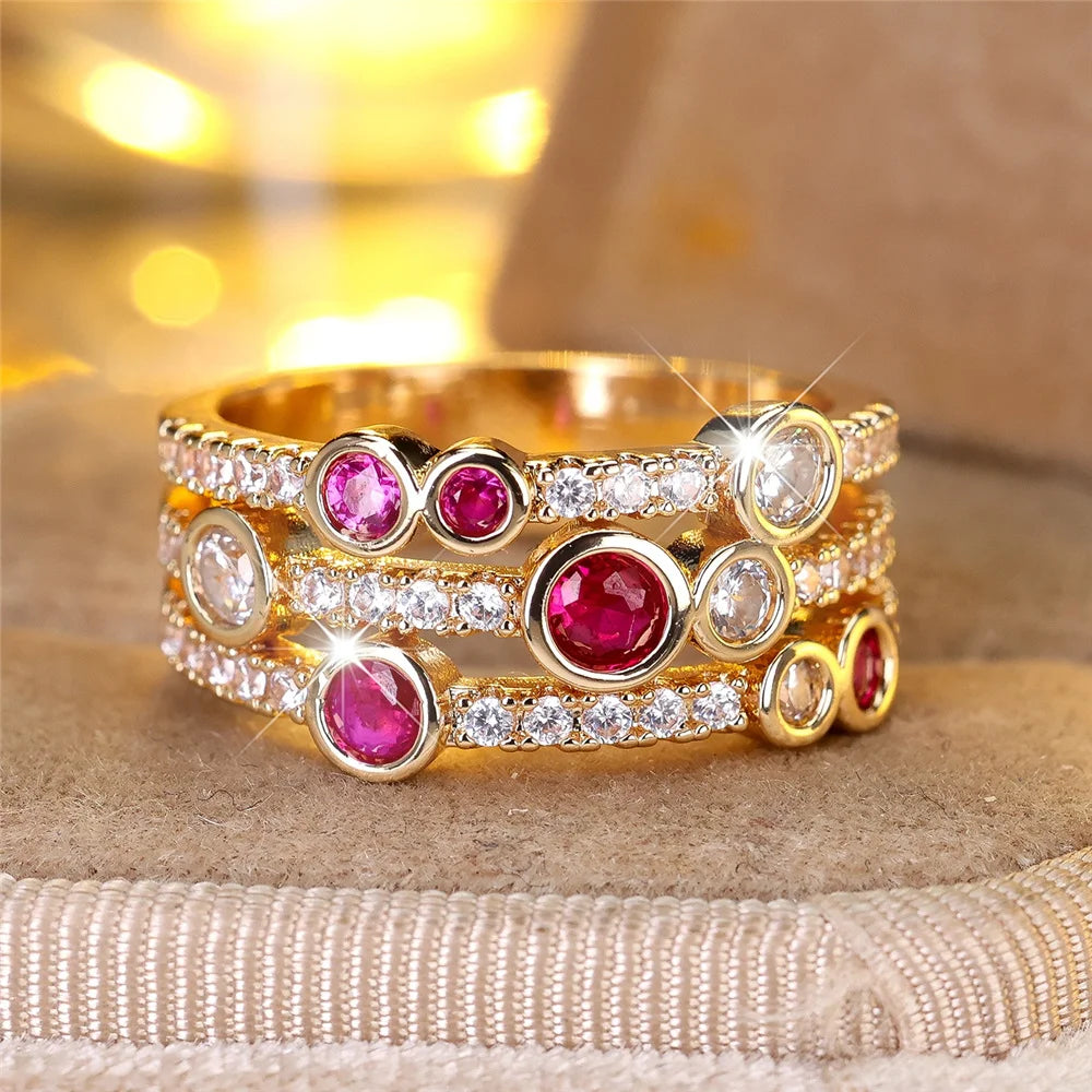 Cute Rose Zircon Stone Gold Color Ring