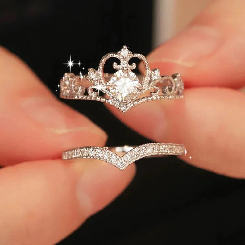 2PCS Crystal Queen Ring Irregular Geometry Vintage Rings