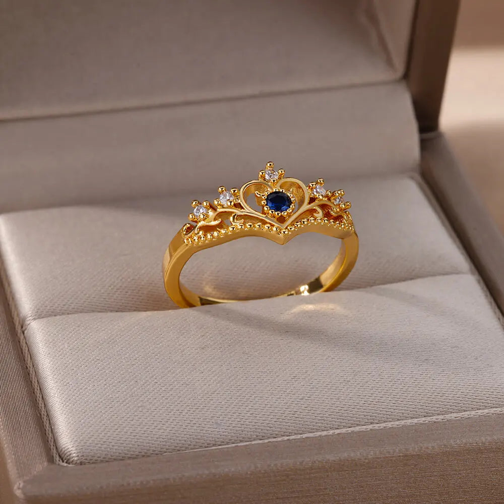 Blue Zircon Crown Rings