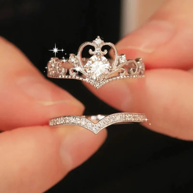 2PCS Crystal Queen Ring Irregular Geometry Vintage Rings
