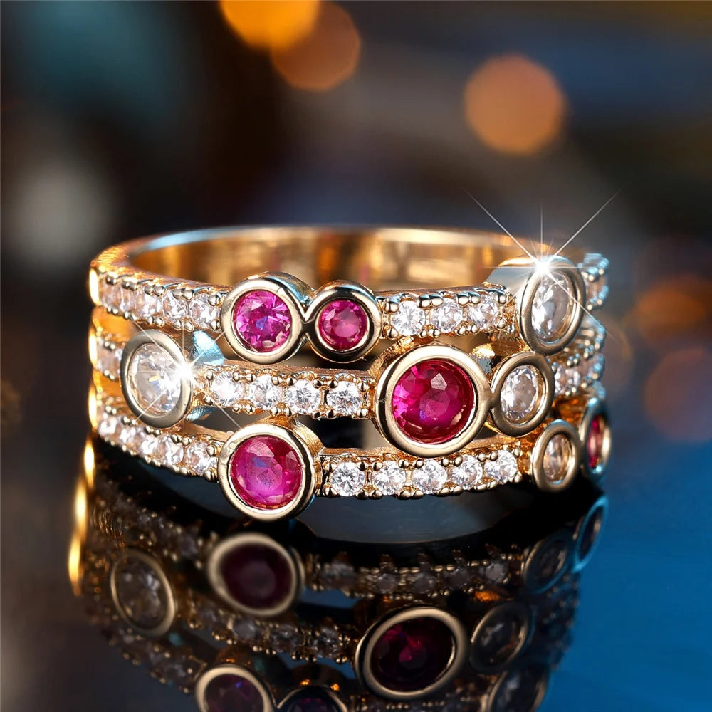 Cute Rose Zircon Stone Gold Color Ring