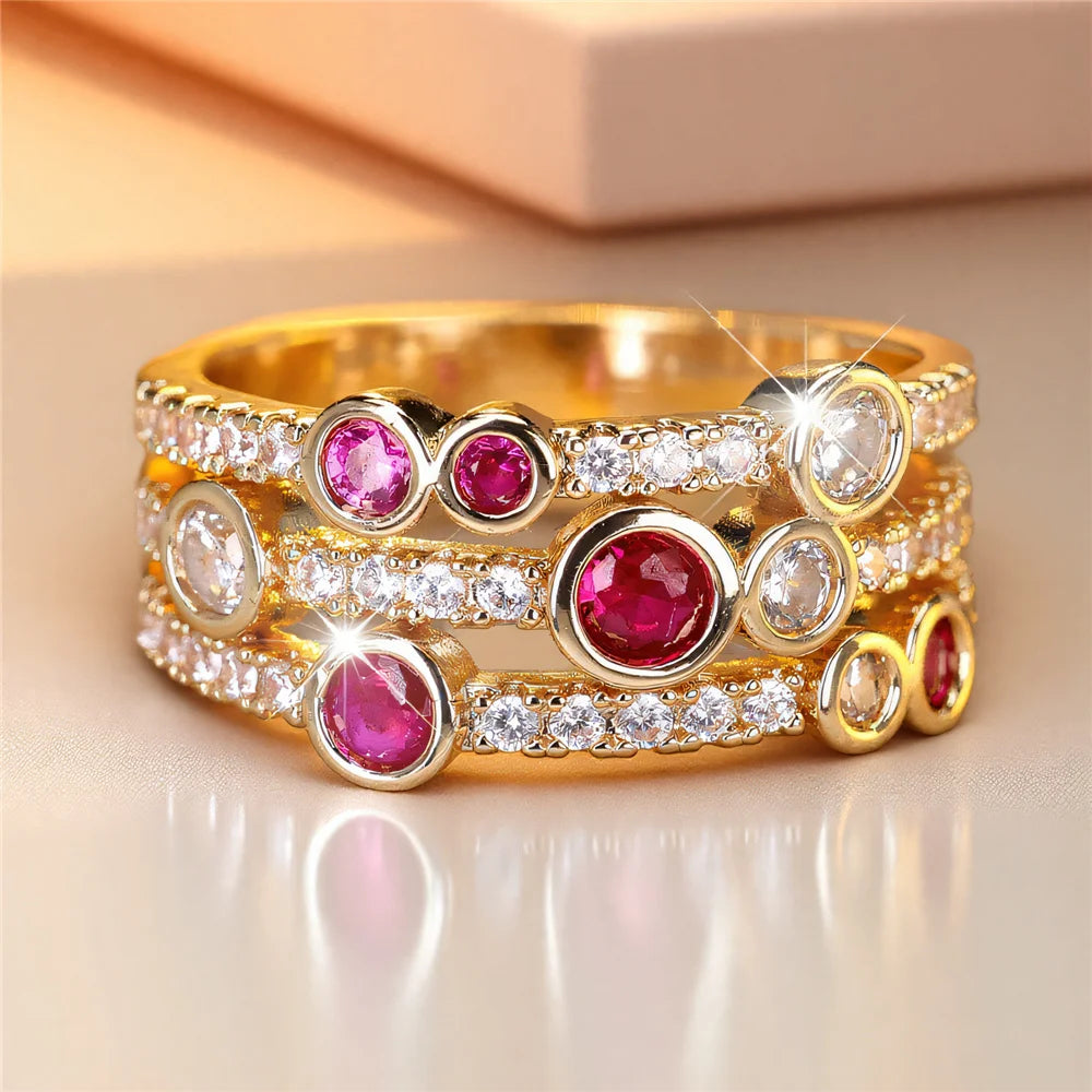 Cute Rose Zircon Stone Gold Color Ring