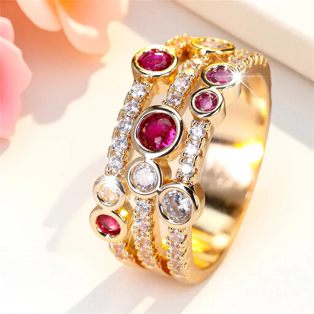 Cute Rose Zircon Stone Gold Color Ring