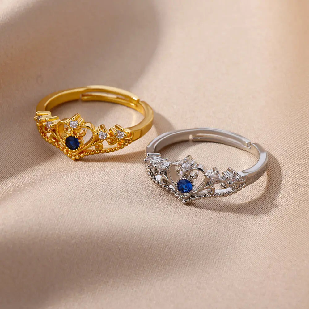 Blue Zircon Crown Rings