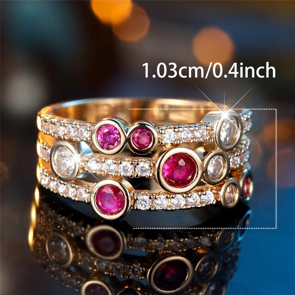 Cute Rose Zircon Stone Gold Color Ring