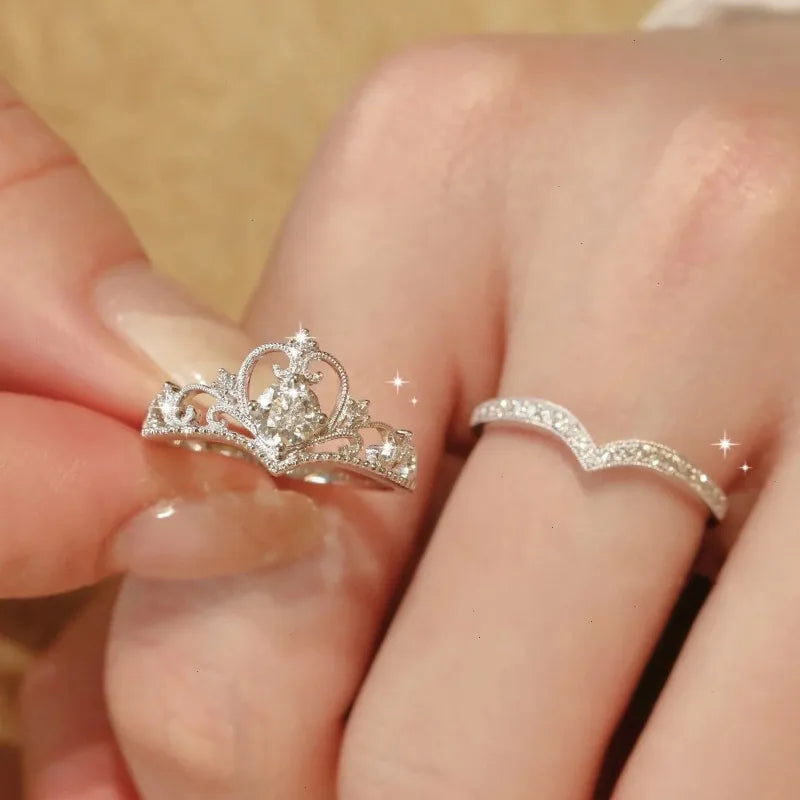 2PCS Crystal Queen Ring Irregular Geometry Vintage Rings