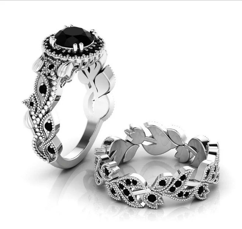 2 Pieces/set Decorated Gold Color Black Zircon Ring