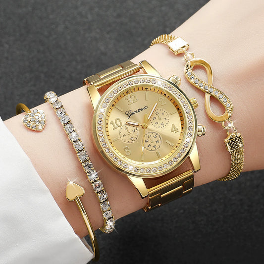 4PCS/Set Fashion Rhinestone Women Watches Luxury Steel（Without Box）