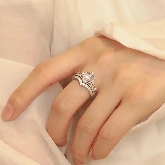 2PCS Crystal Queen Ring Irregular Geometry Vintage Rings