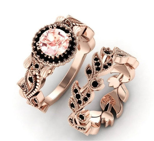2 Pieces/set Decorated Gold Color Black Zircon Ring