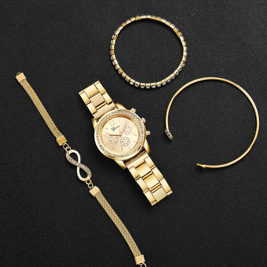 4PCS/Set Fashion Rhinestone Women Watches Luxury Steel（Without Box）