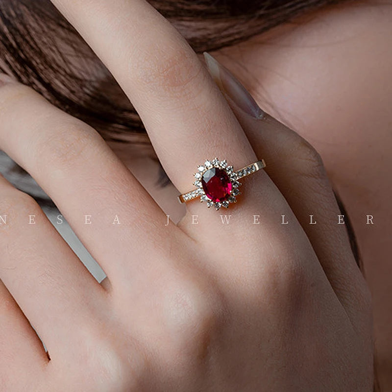 Red Jewel Silver Plated 18K Gold Ruby Ring