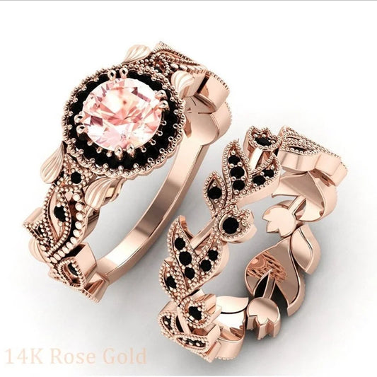 2 Pieces/set Decorated Gold Color Black Zircon Ring